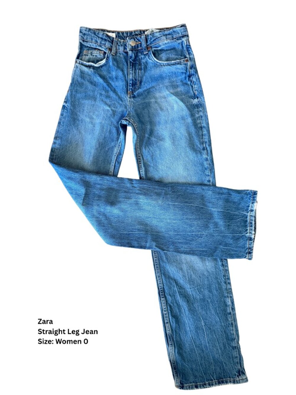 Zara Straight Leg Jeans Medium Wash, Size 0